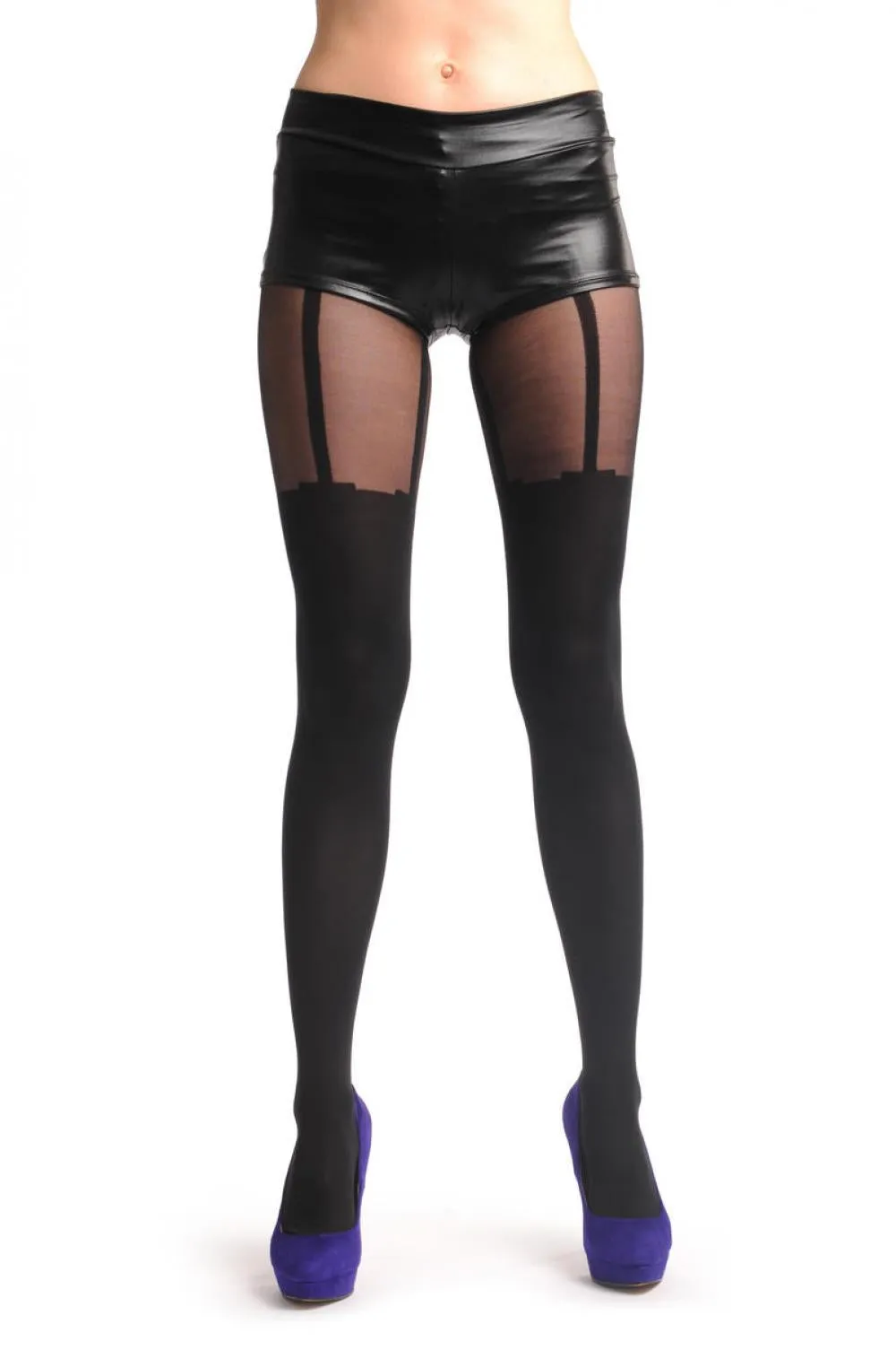 Faux Stockings With Attached Suspender Belt & Transparent Top 40 Den