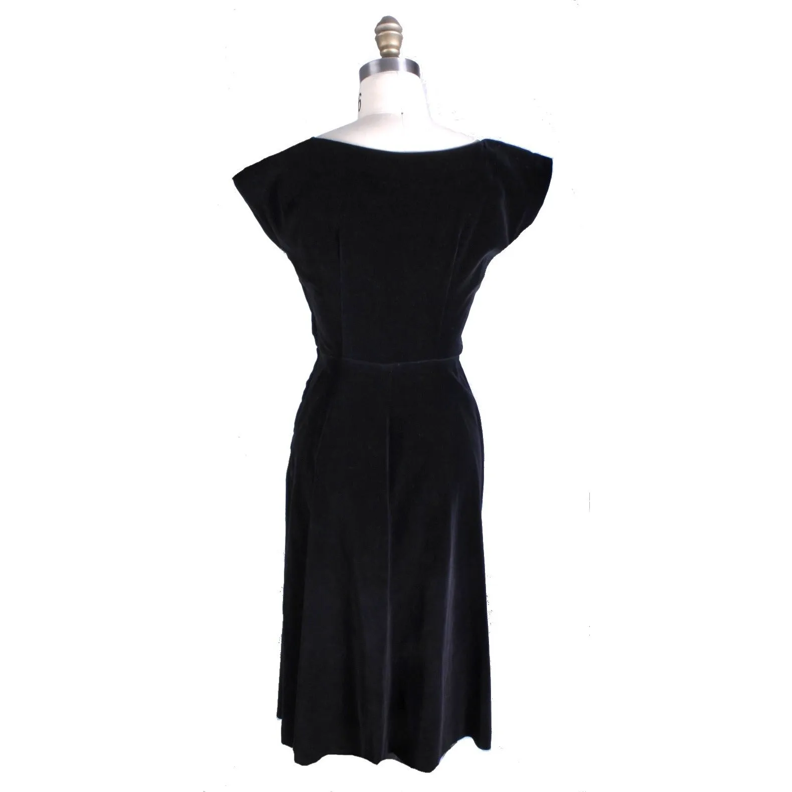 Full Skirted Vintage Black Velvet Party Dress 1950S 36-28-Free Rhinestone Accents