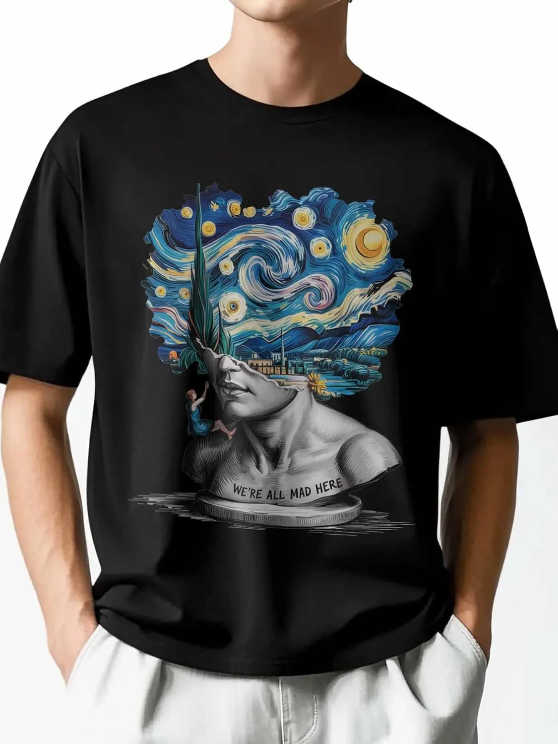 Funny Text Men's T-Shirts Cute Cartoon Men's Graphic Tees Simple Crewneck Short Sleeve T-Shirts for Men