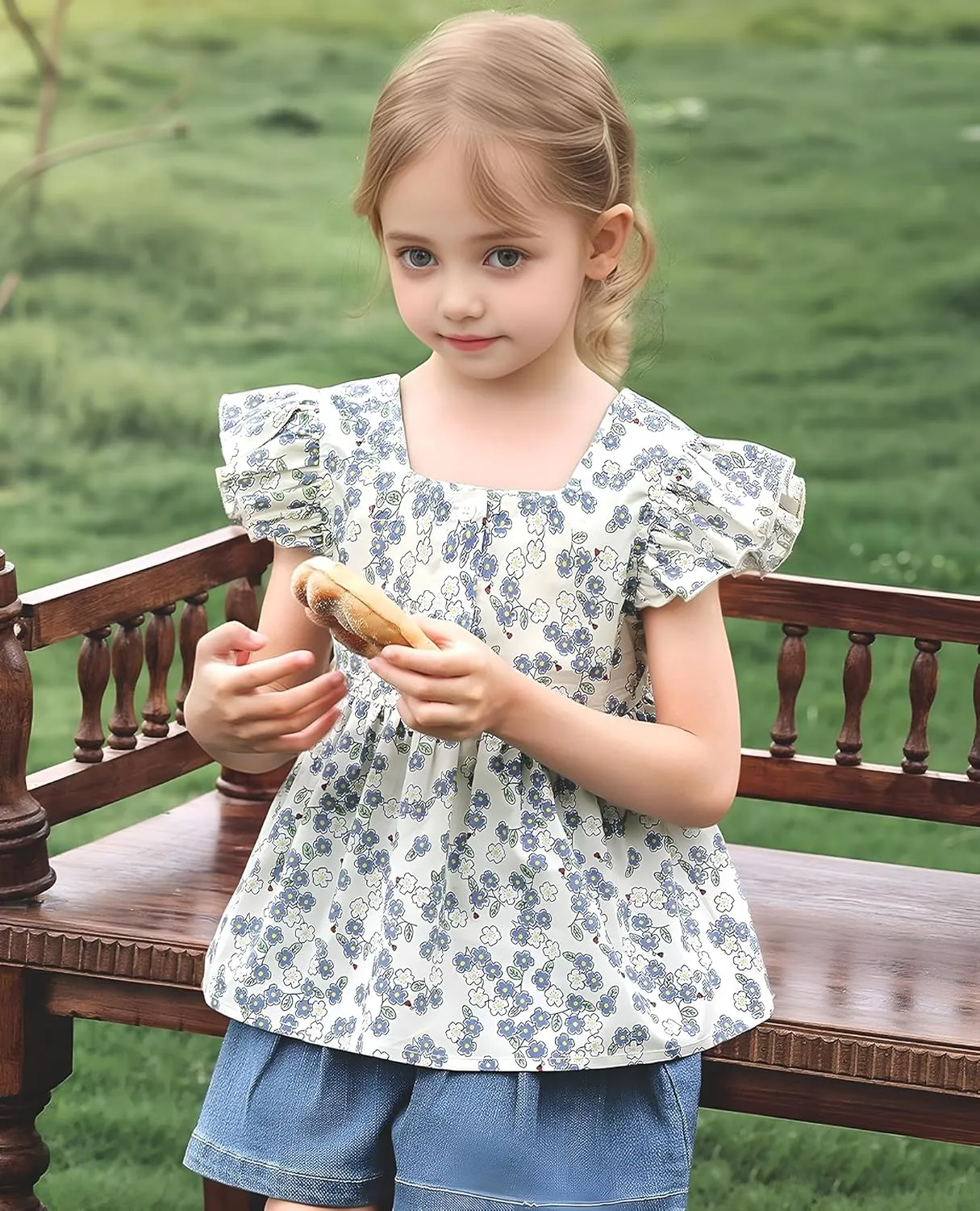 Girls Summer Short Sleeve Tops Cute Ruffle Square Neck Peplum Shirts Casual Cotton Smocked Blouse 2-12 Years