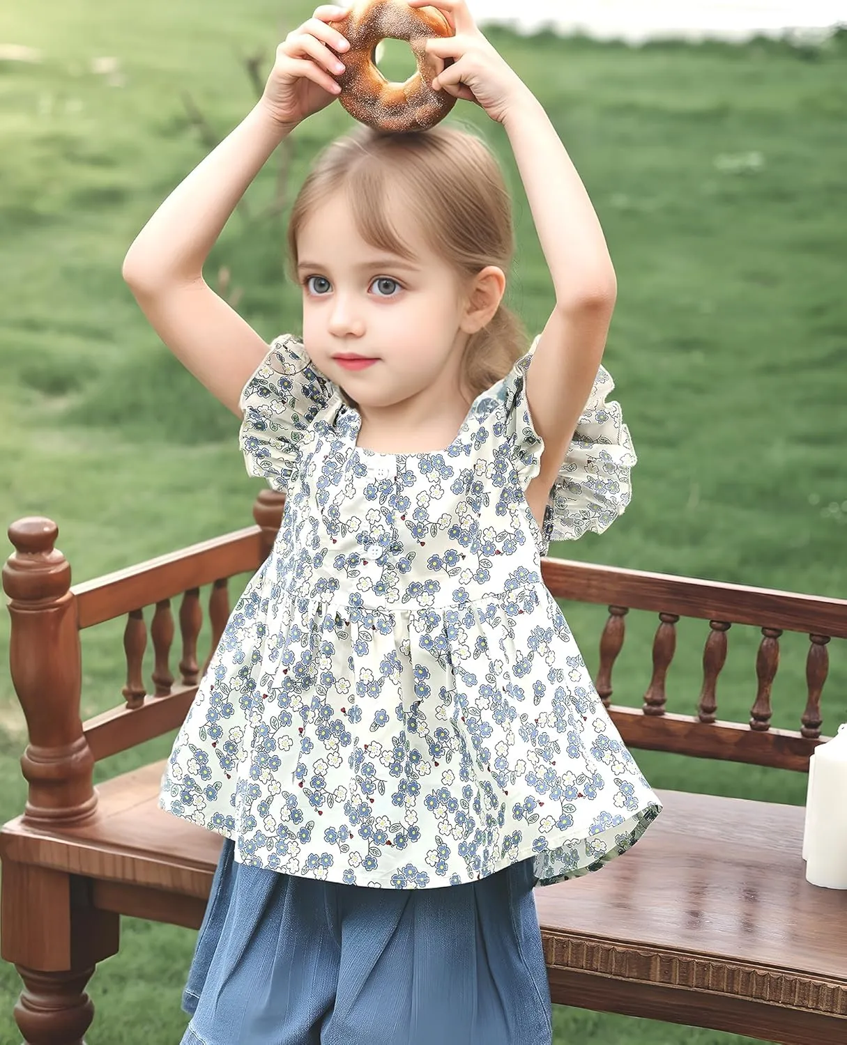 Girls Summer Short Sleeve Tops Cute Ruffle Square Neck Peplum Shirts Casual Cotton Smocked Blouse 2-12 Years