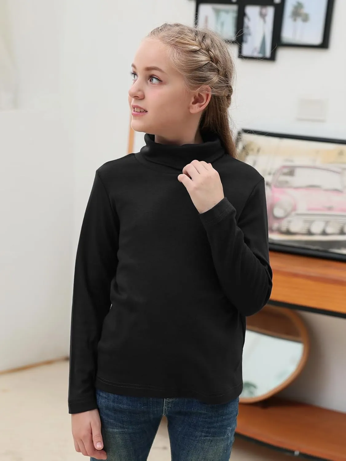 GORLYA 2 Pack Girls Turtleneck Long Sleeve Basic T-Shirt Mock Neck Soft Knit Slim Fitted Tee Tops Multipacks for 8-16Y