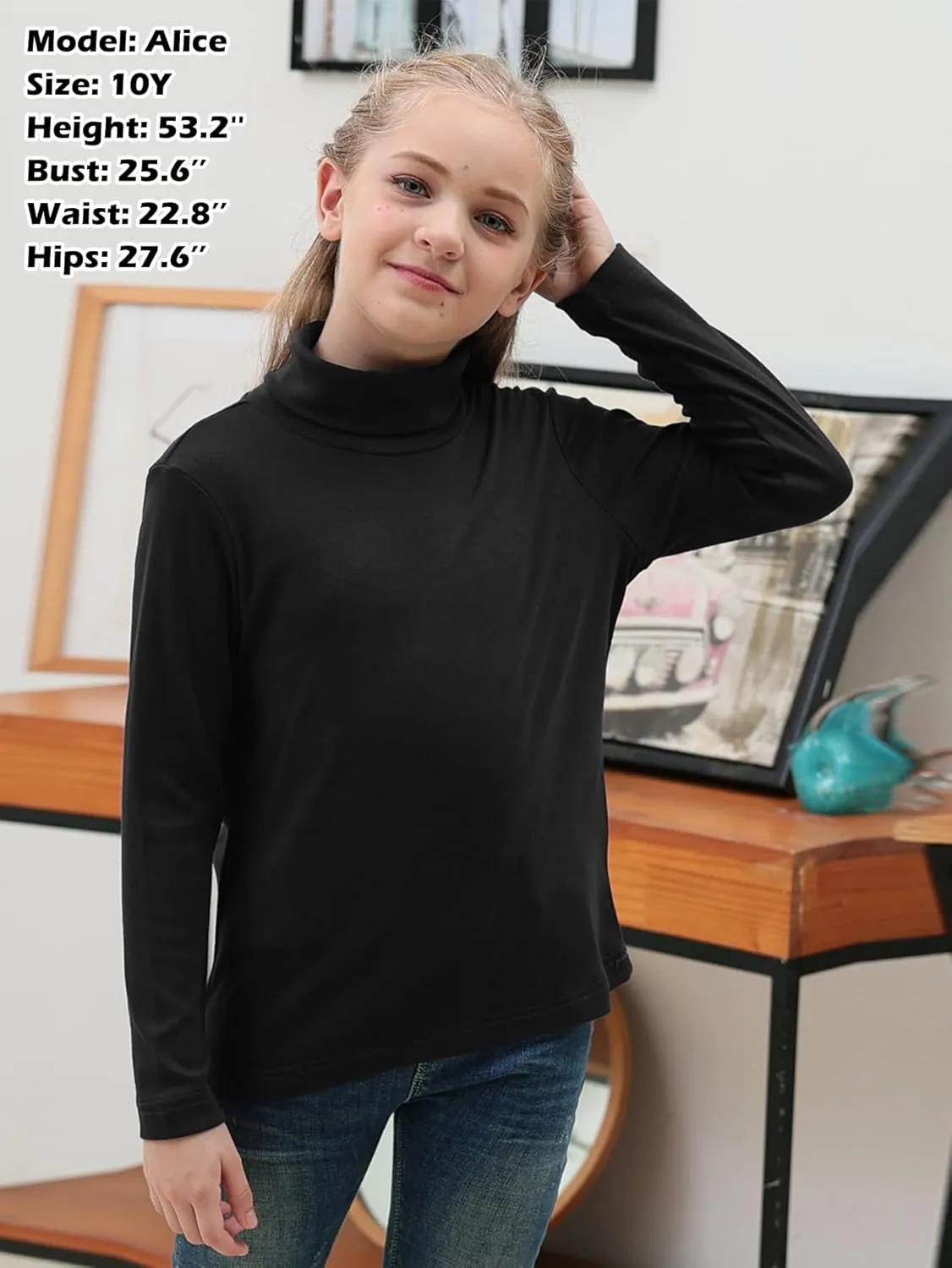 GORLYA 2 Pack Girls Turtleneck Long Sleeve Basic T-Shirt Mock Neck Soft Knit Slim Fitted Tee Tops Multipacks for 8-16Y