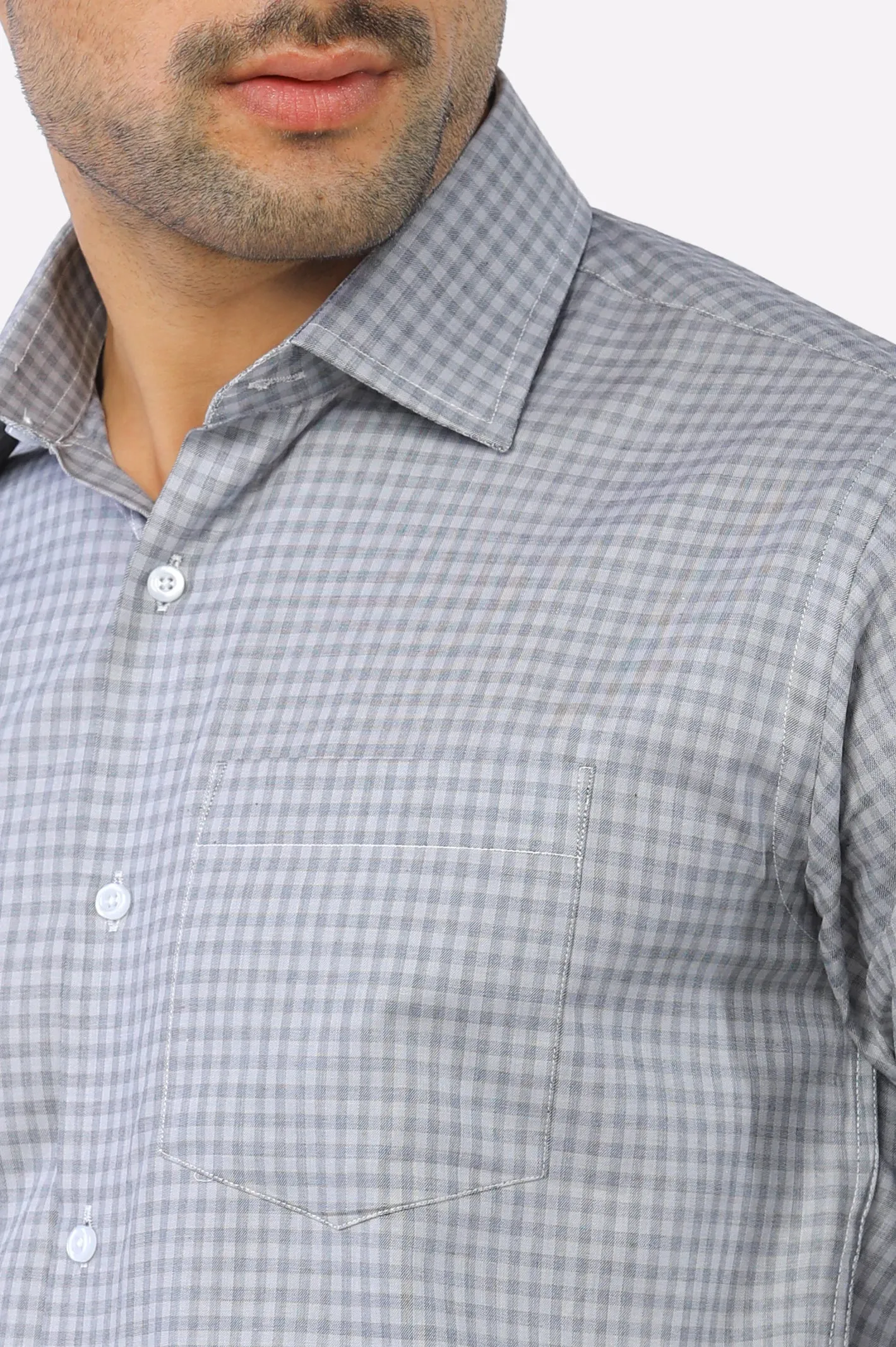 Grey Gingham Check Formal Shirt