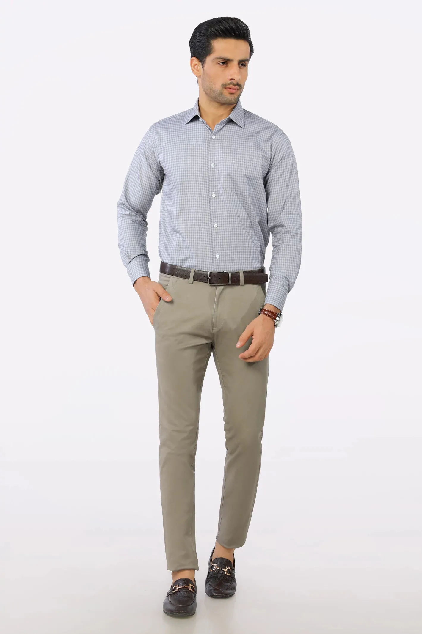 Grey Gingham Check Formal Shirt
