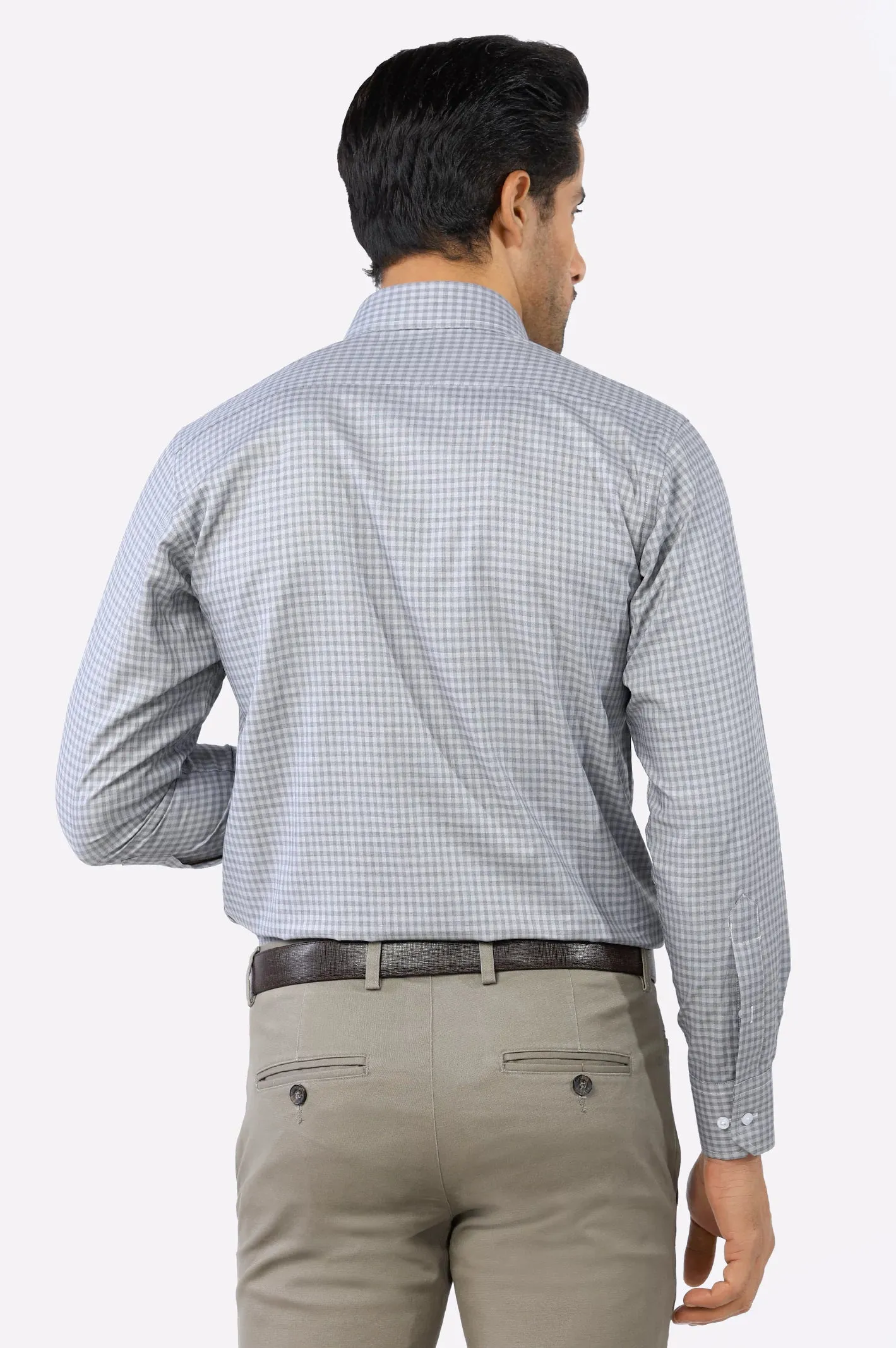 Grey Gingham Check Formal Shirt