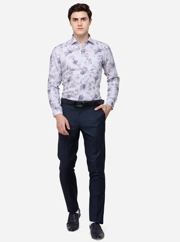 Grey Printed Slim Fit Formal Shirt | JadeBlue