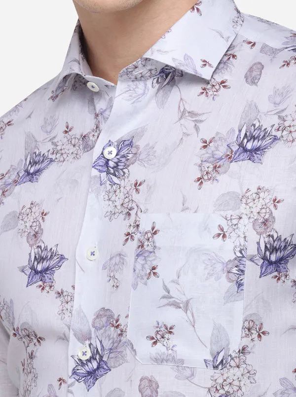 Grey Printed Slim Fit Formal Shirt | JadeBlue