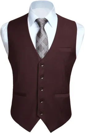 HISDERN Men's Suit Vest Business Formal Dress Waistcoat Vest with 3 Pockets for Suit or Tuxedo Slim Fit