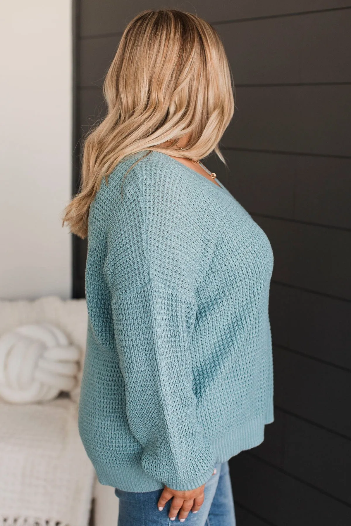 Inspiring Love V-Neck Sweater- Dusty Teal