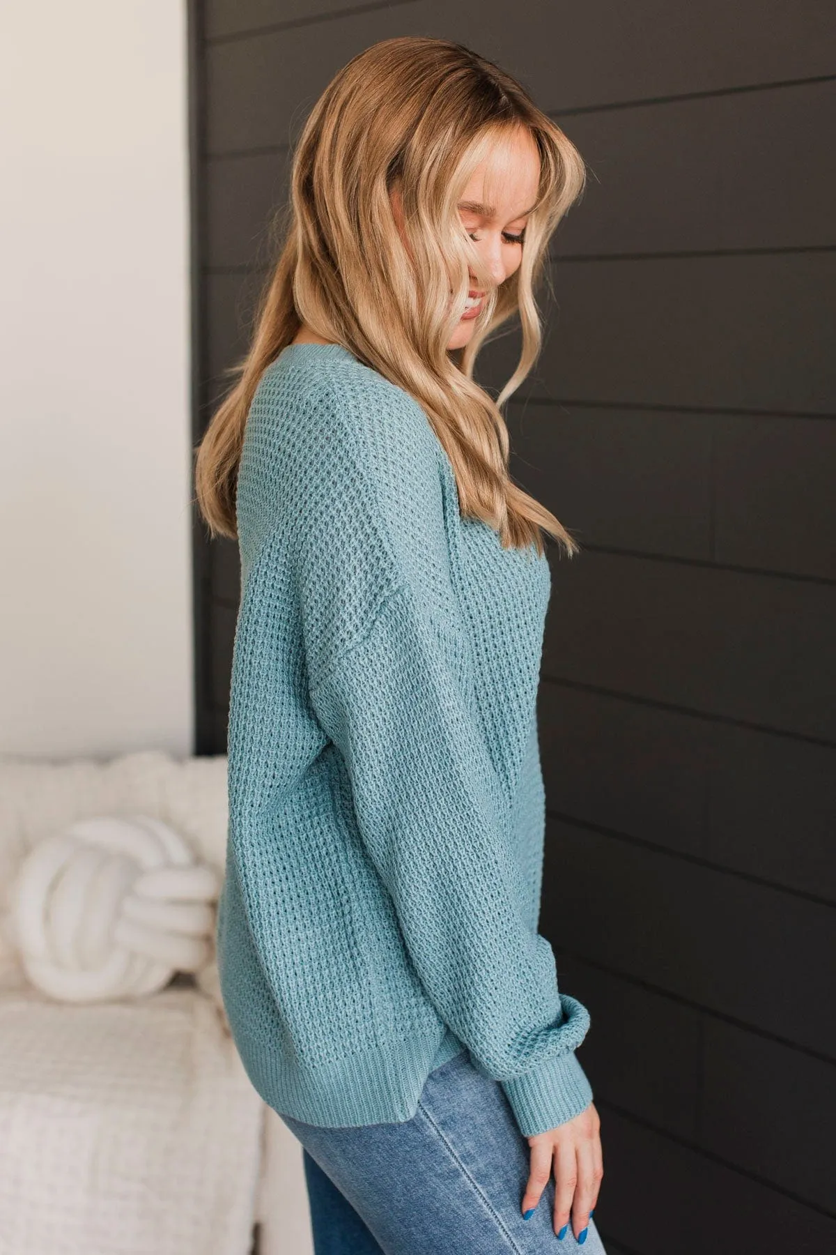 Inspiring Love V-Neck Sweater- Dusty Teal