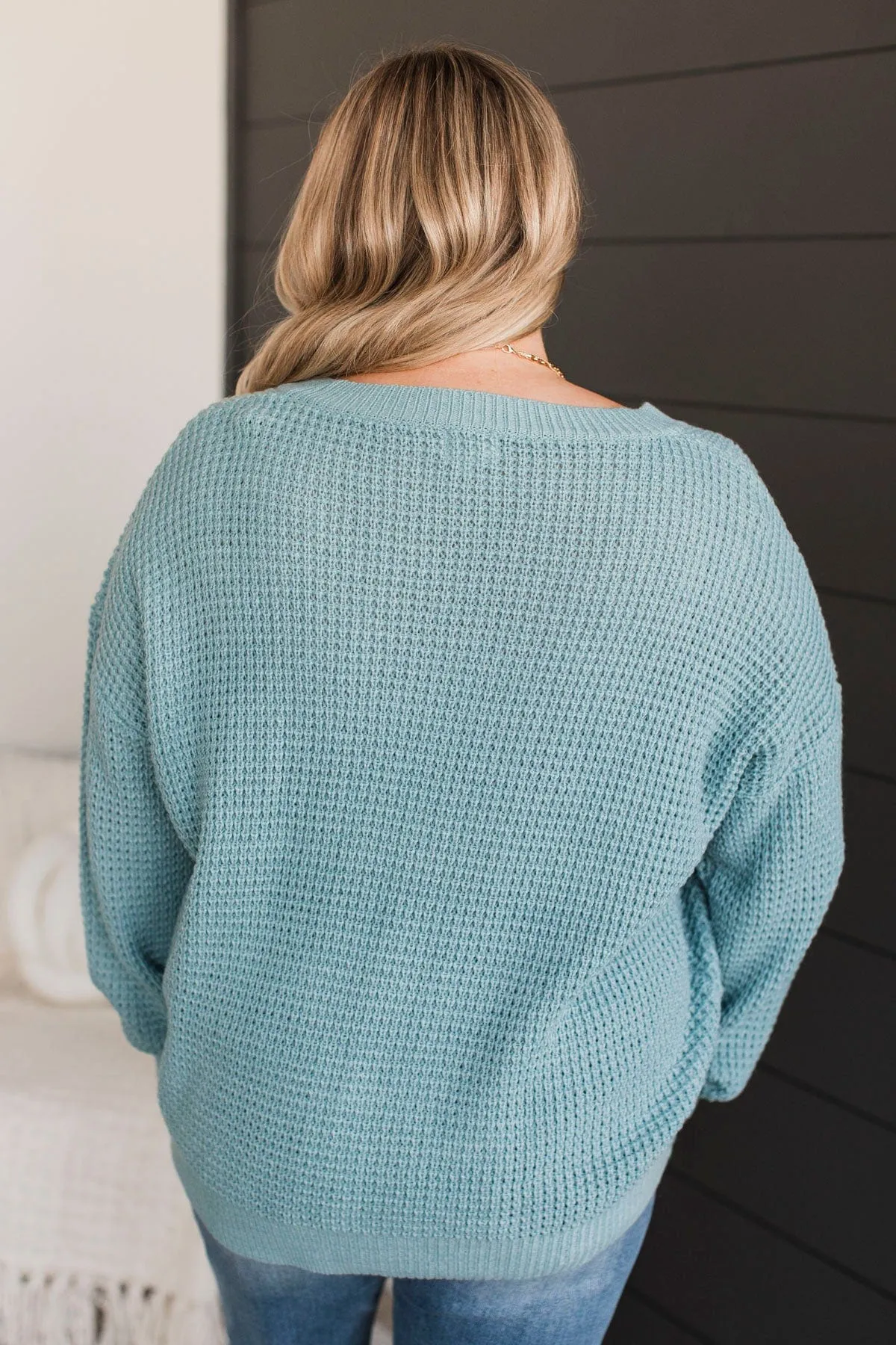 Inspiring Love V-Neck Sweater- Dusty Teal