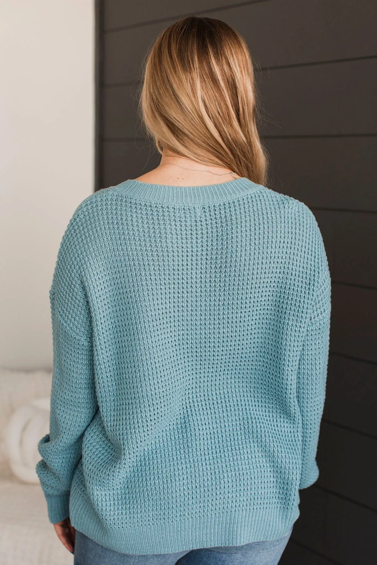 Inspiring Love V-Neck Sweater- Dusty Teal