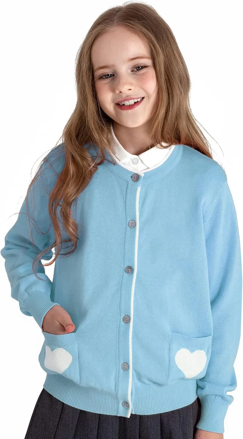 Kid Nation Girls' Cute Cardigan with Heart Pockets