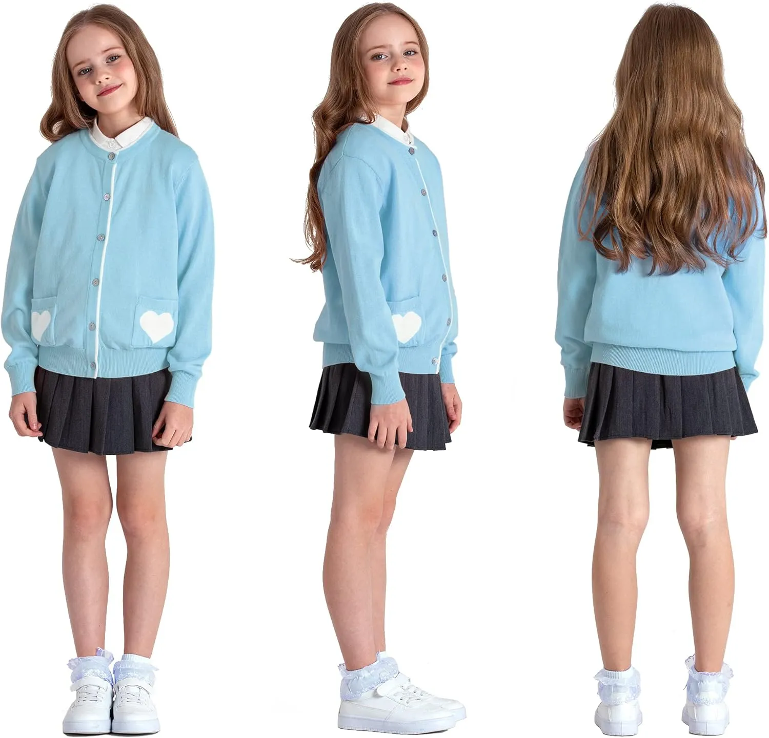 Kid Nation Girls' Cute Cardigan with Heart Pockets