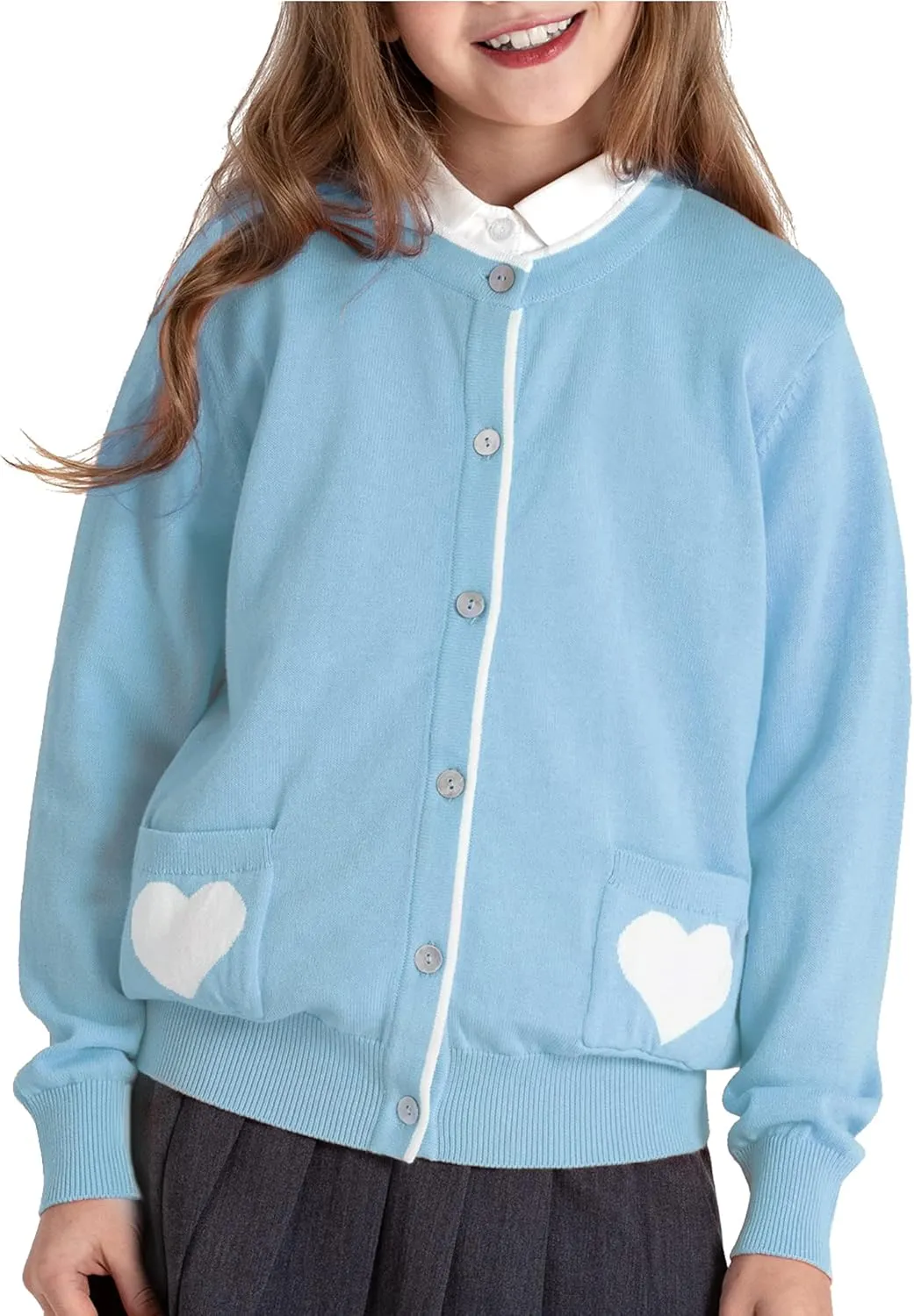 Kid Nation Girls' Cute Cardigan with Heart Pockets