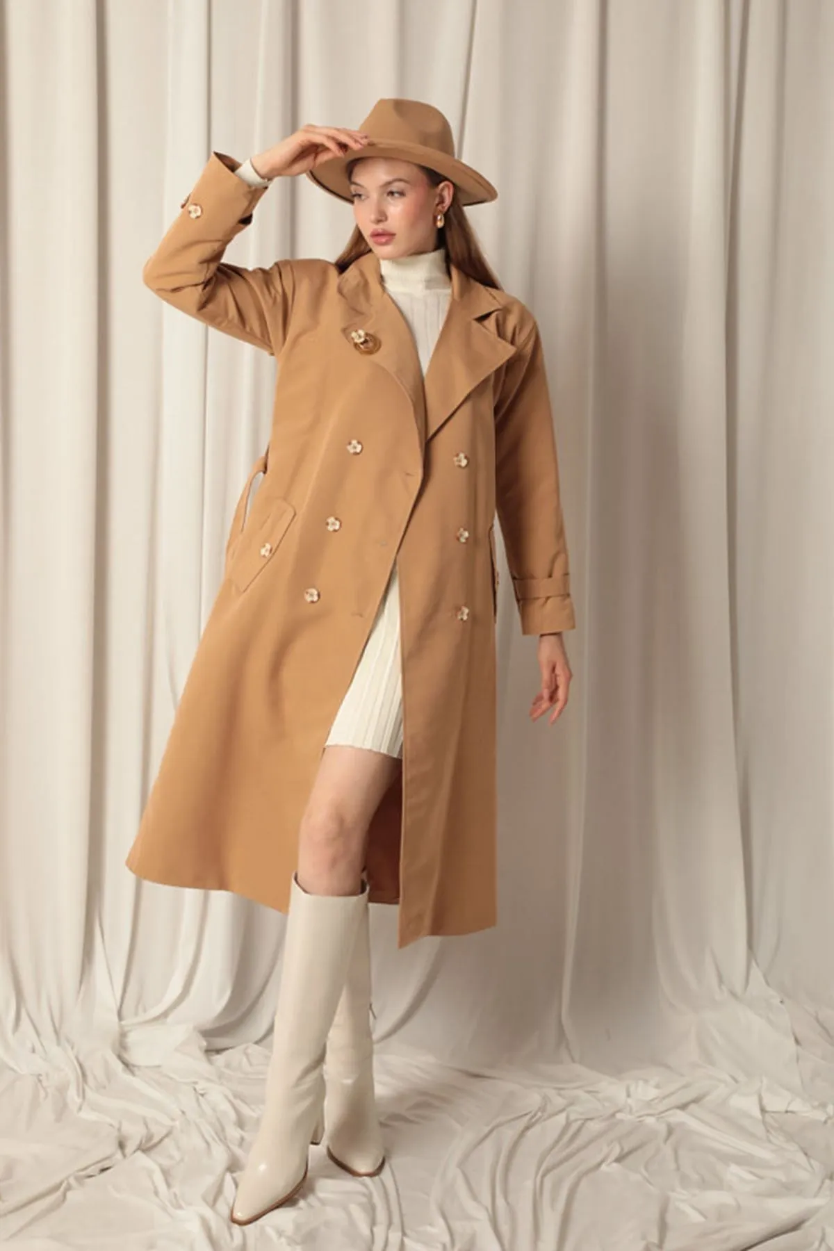 KKT Maxi Length Women's Tan Trench Coat - Compton