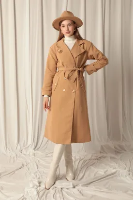 KKT Maxi Length Women's Tan Trench Coat - Compton