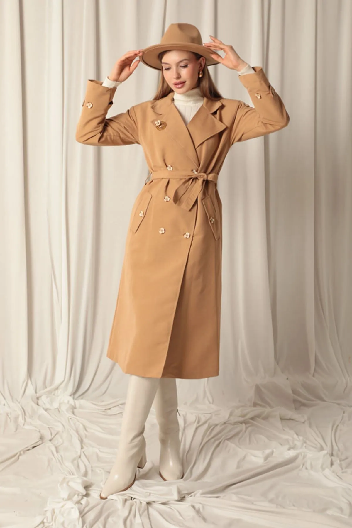 KKT Maxi Length Women's Tan Trench Coat - Compton