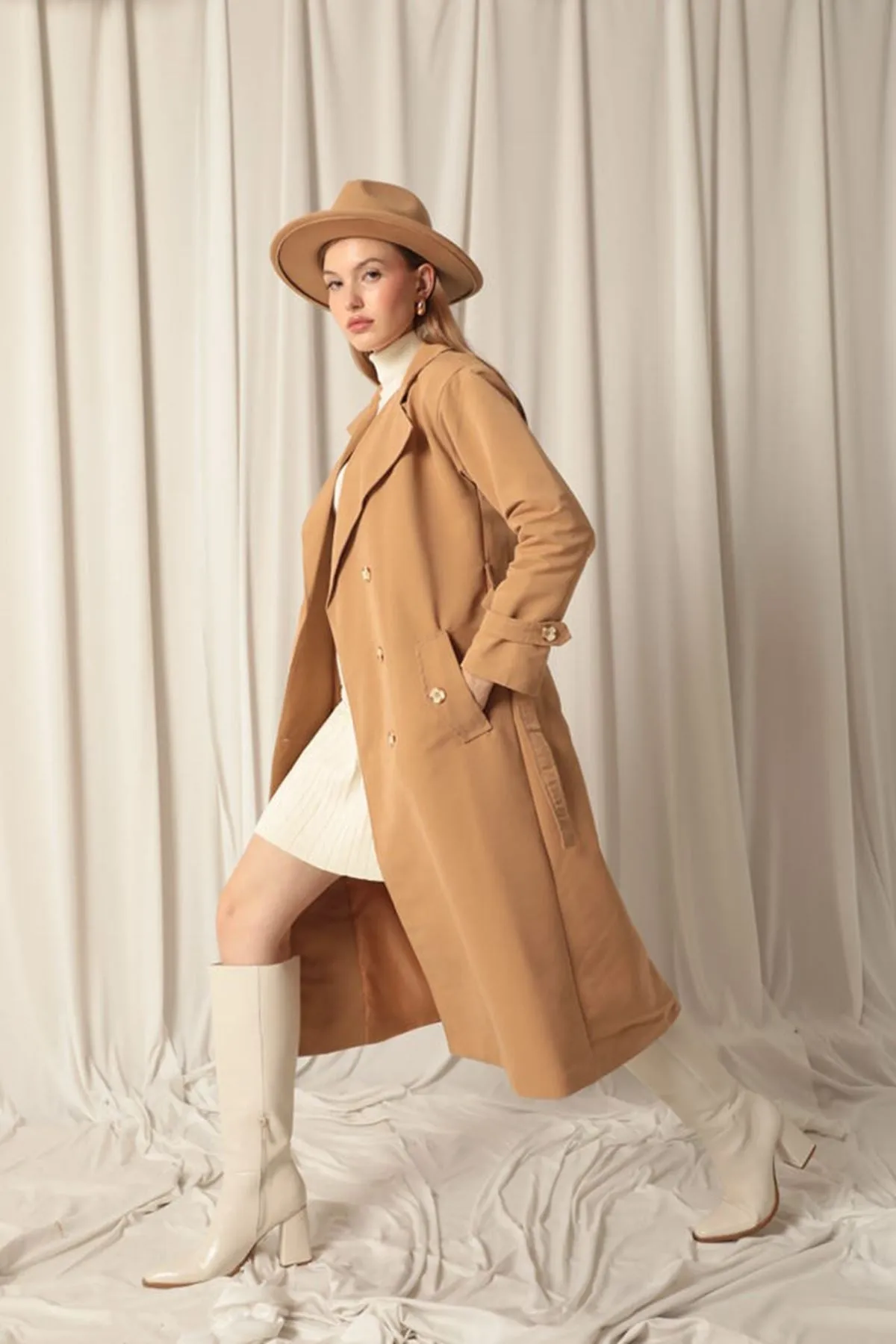 KKT Maxi Length Women's Tan Trench Coat - Compton