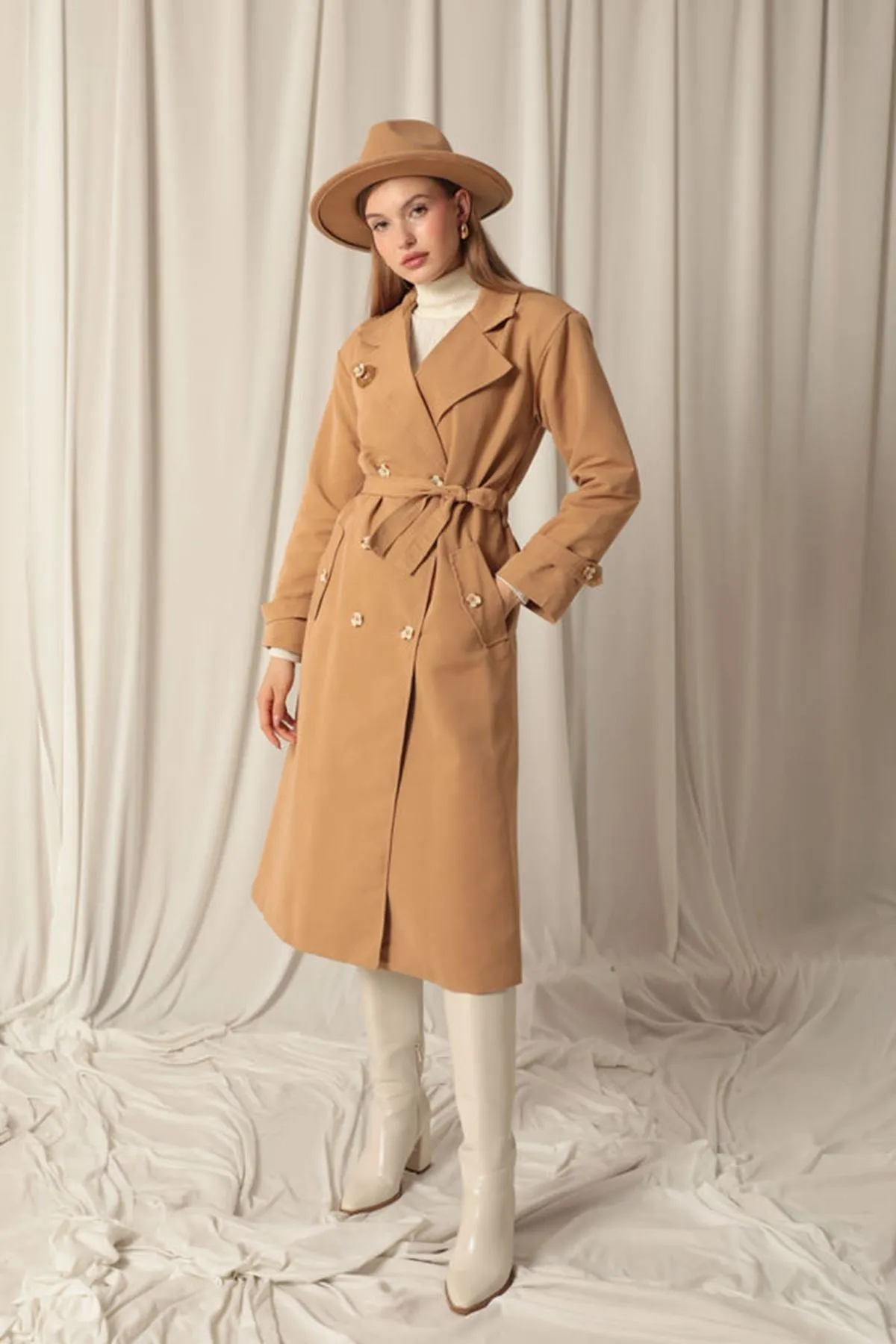 KKT Maxi Length Women's Tan Trench Coat - Compton