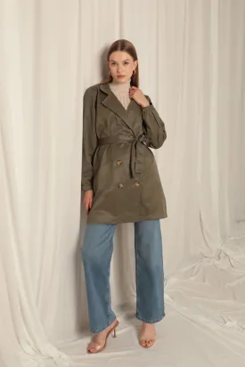 KKT Torino Fabric Liquid Proof Under Hip Length Women's Khaki Trench Coat - Frontera