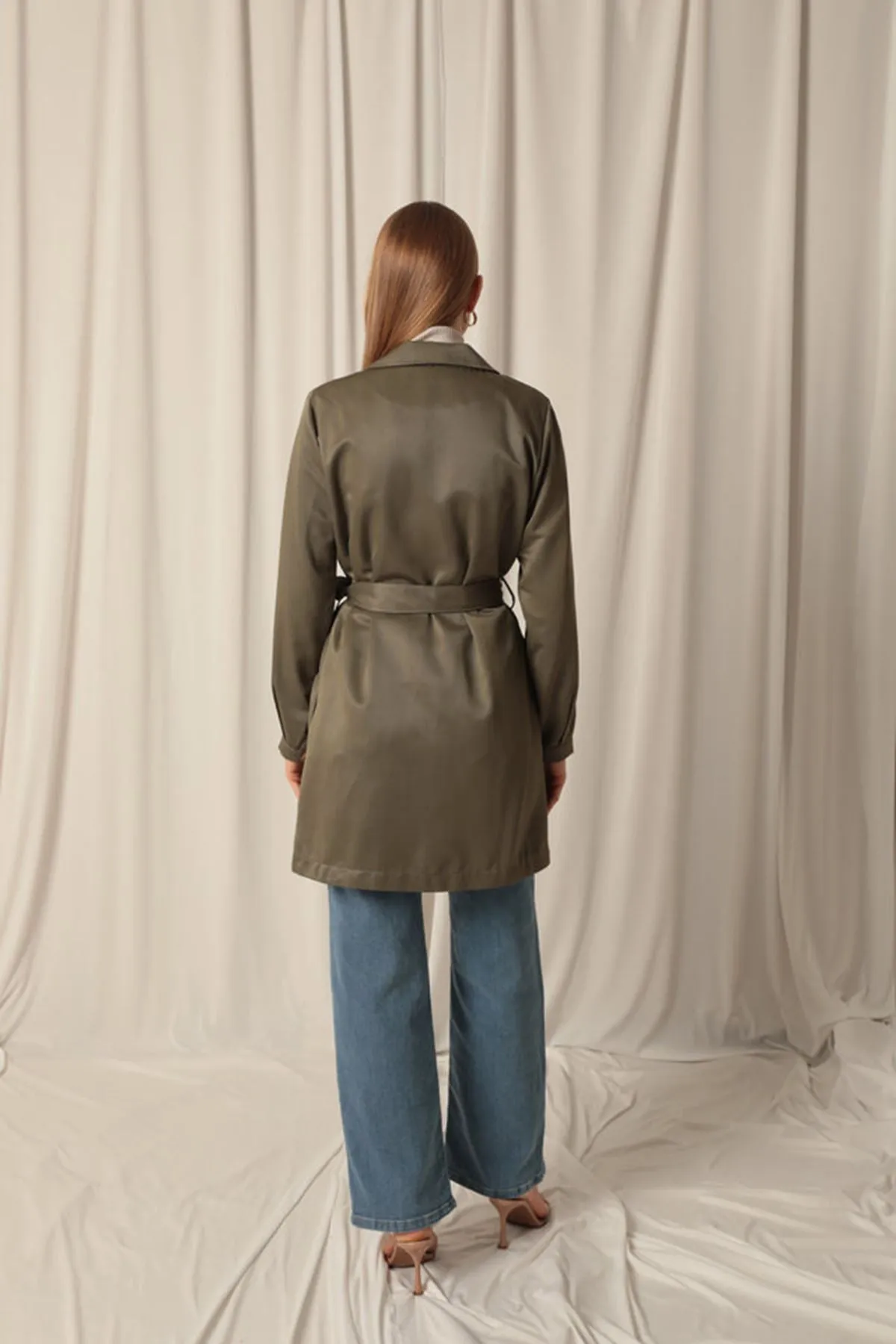 KKT Torino Fabric Liquid Proof Under Hip Length Women's Khaki Trench Coat - Frontera