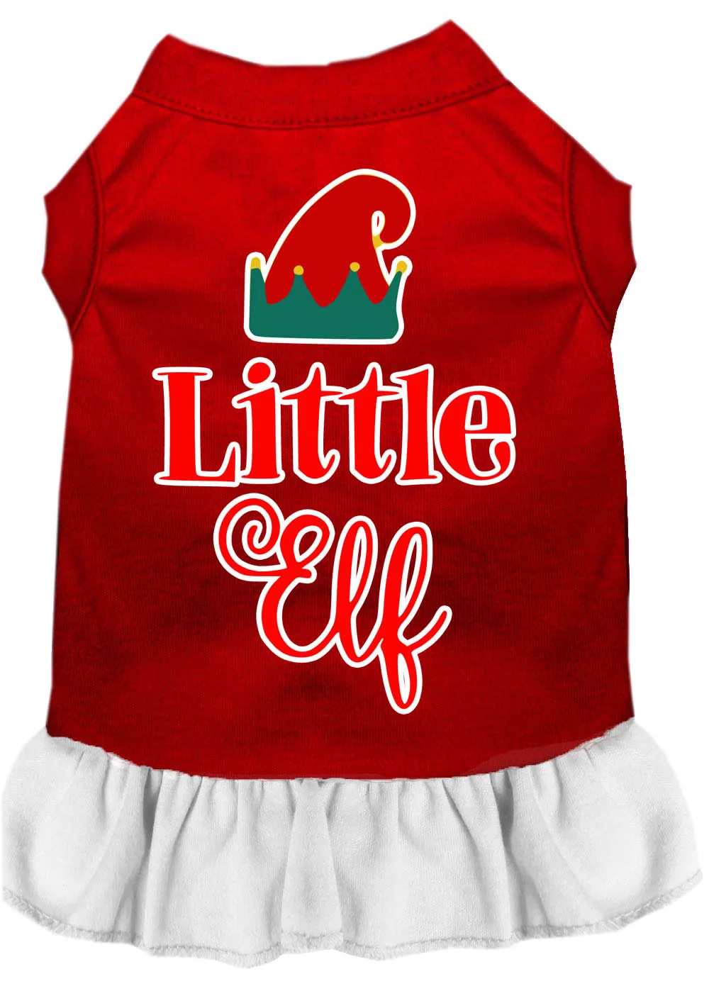 Little Elf Screen Print Dog Dress Red With White Lg