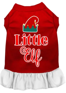 Little Elf Screen Print Dog Dress Red With White Lg