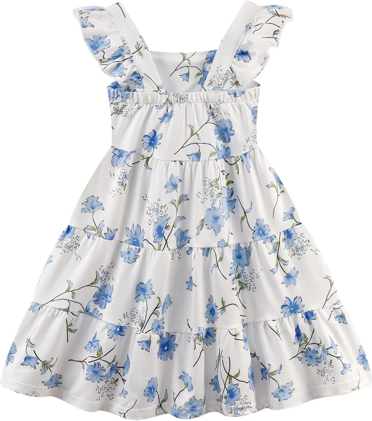 Little Girls Summer Dress - Flutter Sleeve Swing Tiered Sundress Toddler Smocked Dresses Kids Casual Outfits 2T-7T