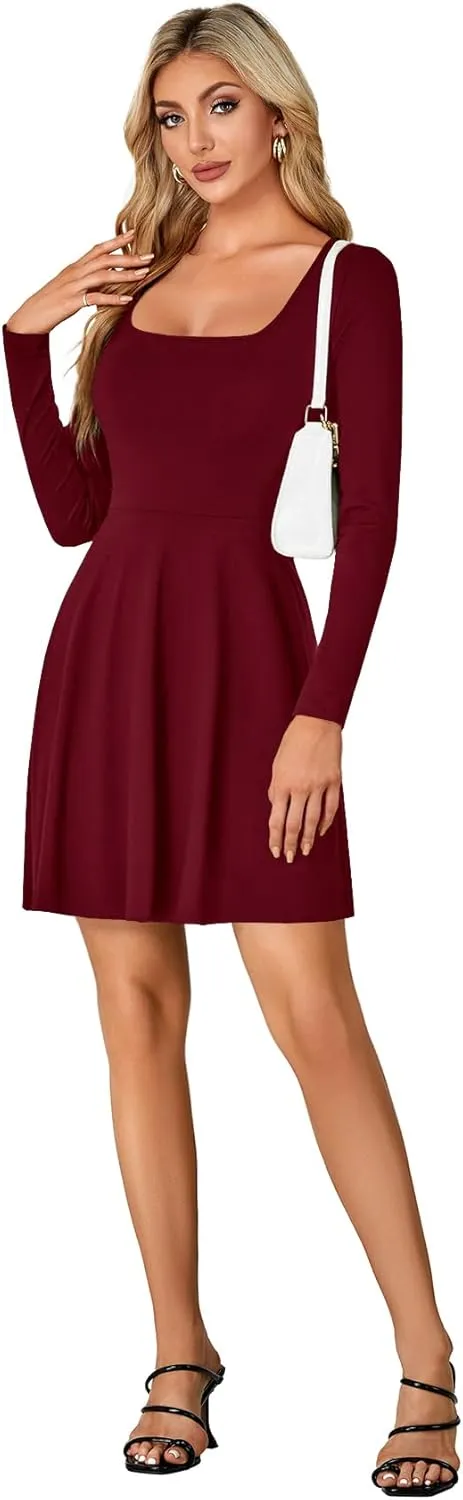 LYANER Women's Long Sleeve Mini Dress Loose Casual Empire Waist Above Knee Length Dresses