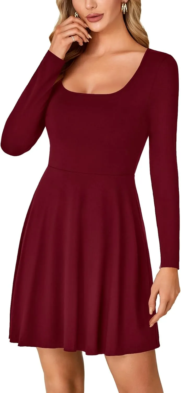 LYANER Women's Long Sleeve Mini Dress Loose Casual Empire Waist Above Knee Length Dresses