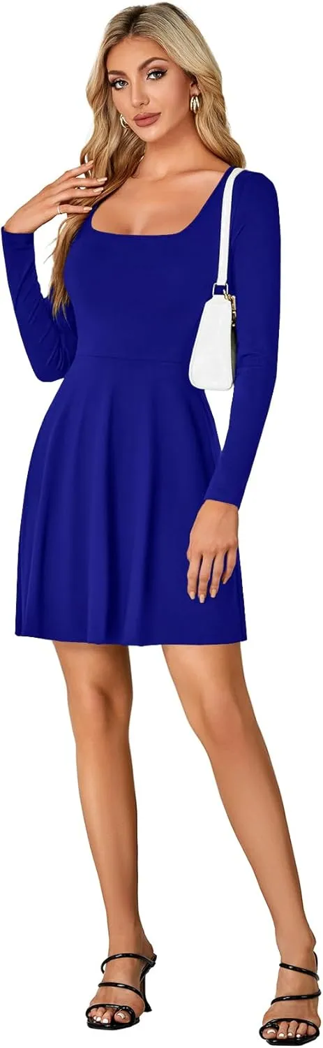 LYANER Women's Long Sleeve Mini Dress Loose Casual Empire Waist Above Knee Length Dresses