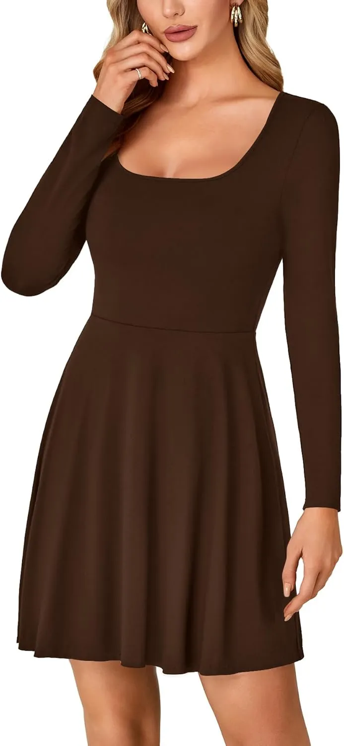 LYANER Women's Long Sleeve Mini Dress Loose Casual Empire Waist Above Knee Length Dresses