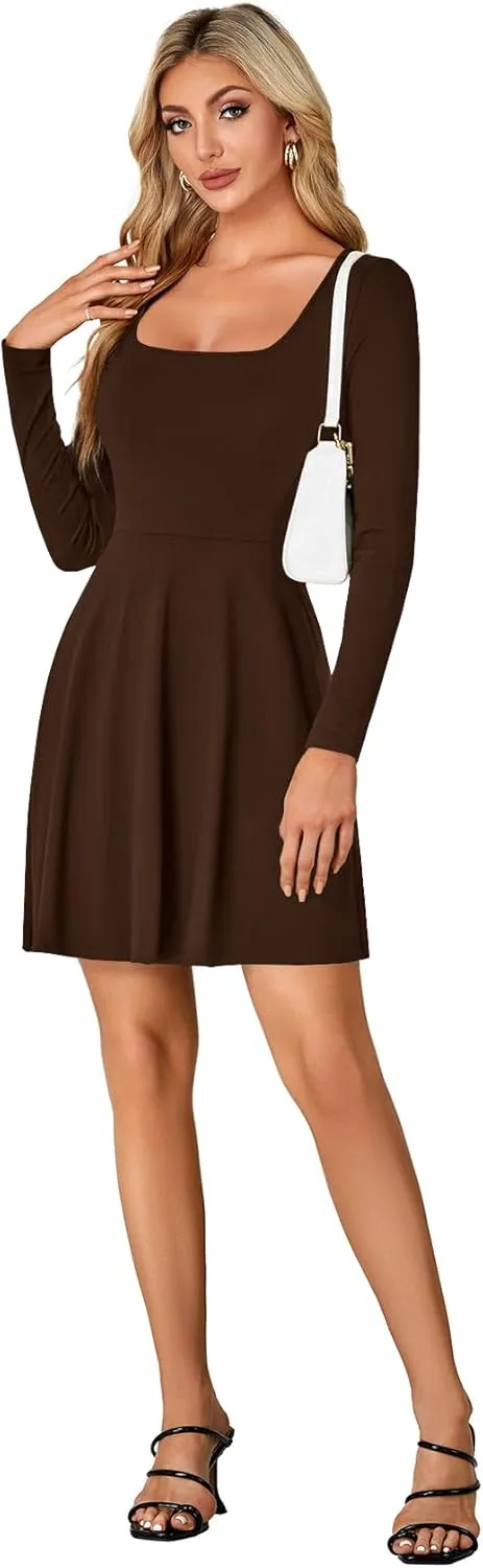 LYANER Women's Long Sleeve Mini Dress Loose Casual Empire Waist Above Knee Length Dresses