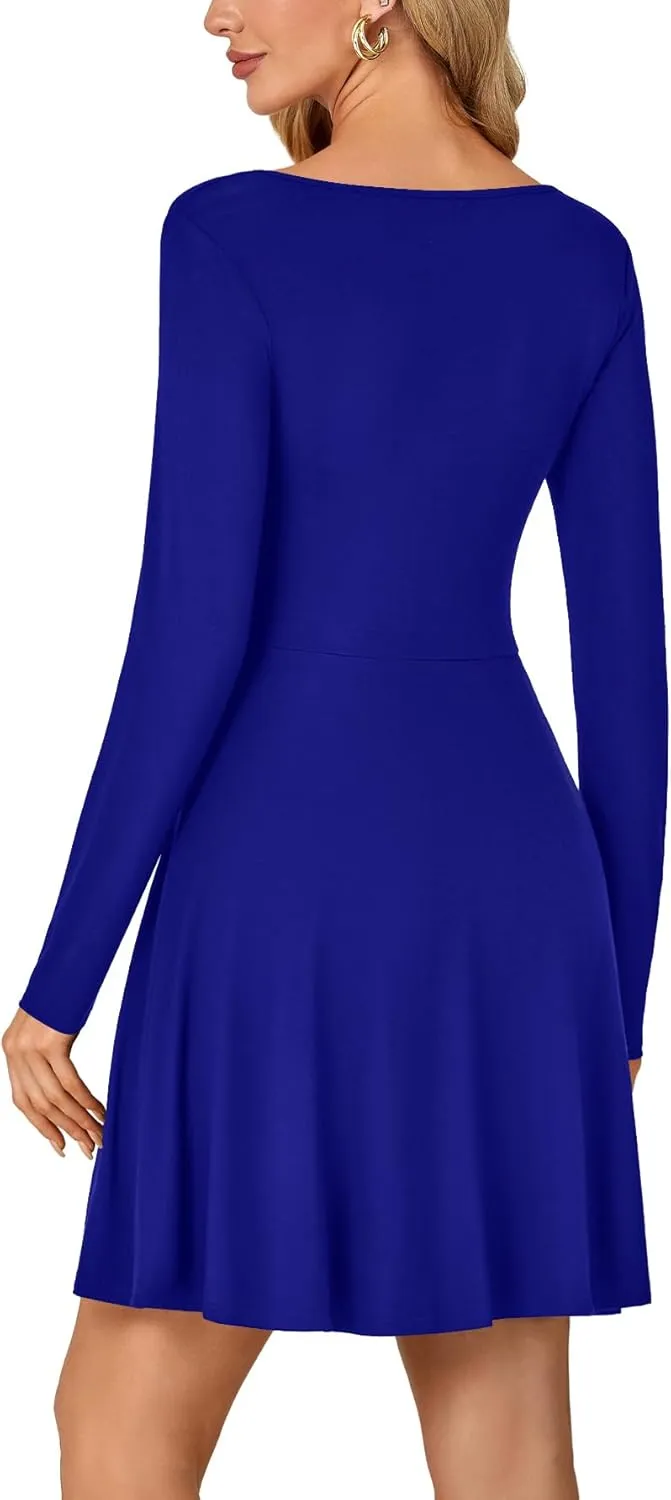 LYANER Women's Long Sleeve Mini Dress Loose Casual Empire Waist Above Knee Length Dresses