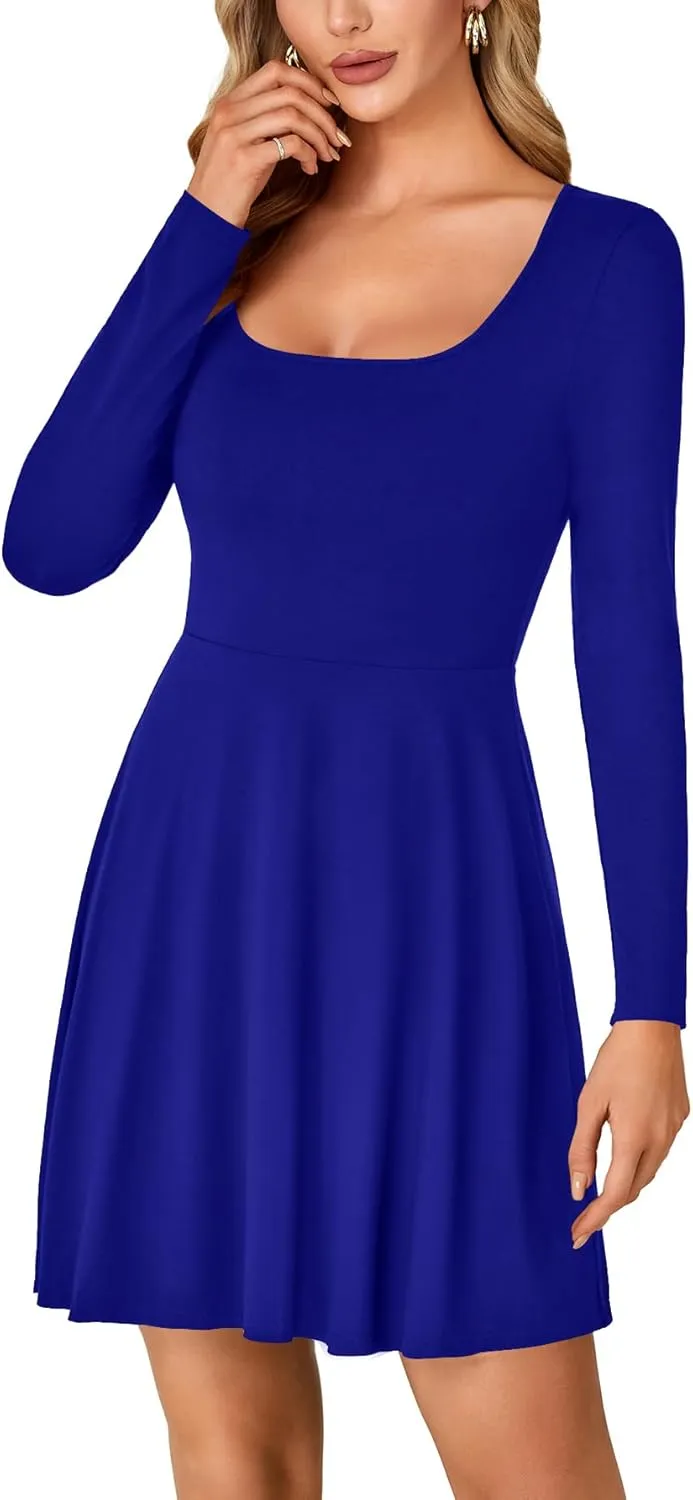 LYANER Women's Long Sleeve Mini Dress Loose Casual Empire Waist Above Knee Length Dresses