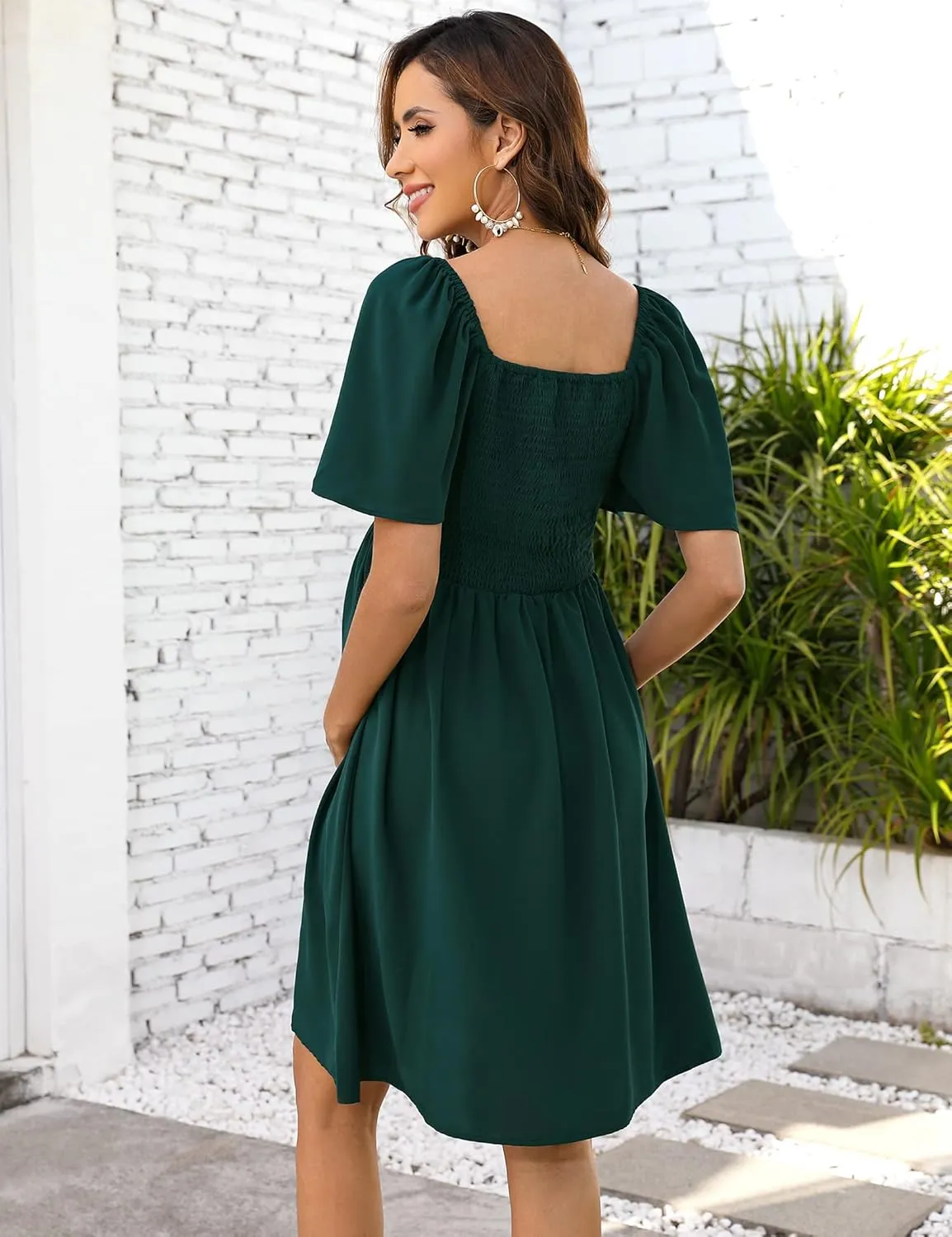 Maternity Dresses for Baby Shower Women's Knotted V Neck Knee Length Wrap Baby Shower Dress