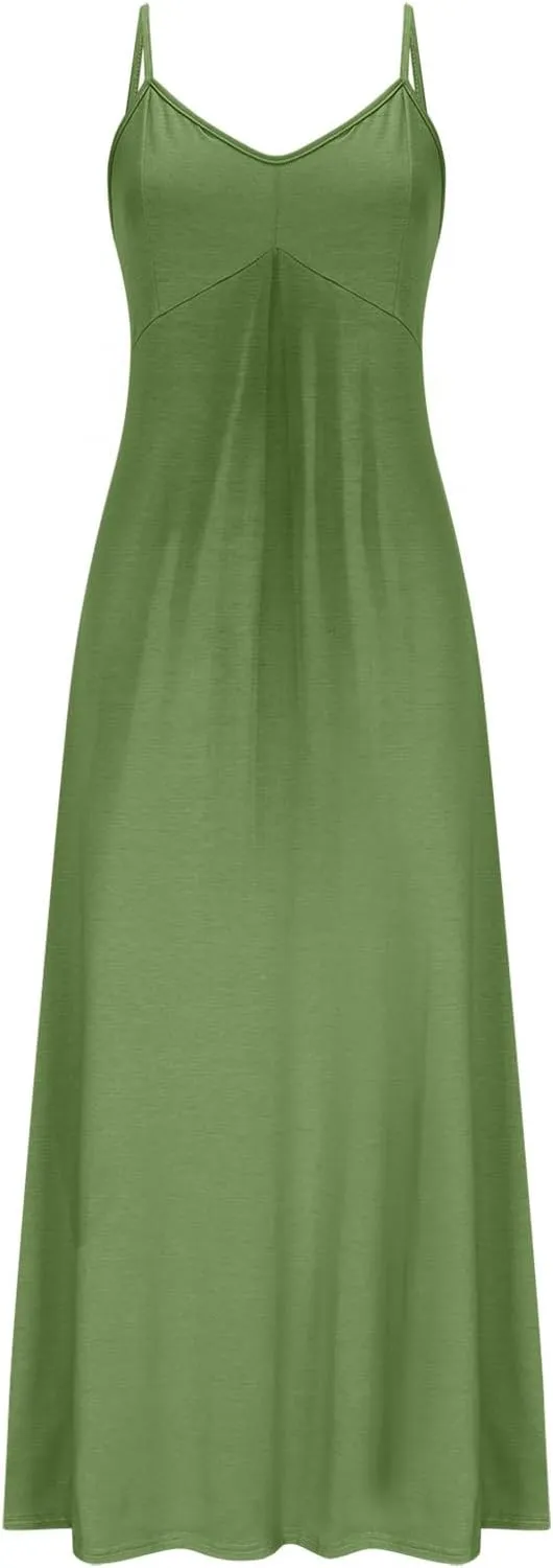 Maxi Dress for Women 2025 Casual Adjustable Spaghetti Strap Summer Long Dresses Flowy Wrap V Neck Beach Vacation Sundress