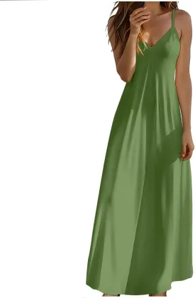 Maxi Dress for Women 2025 Casual Adjustable Spaghetti Strap Summer Long Dresses Flowy Wrap V Neck Beach Vacation Sundress