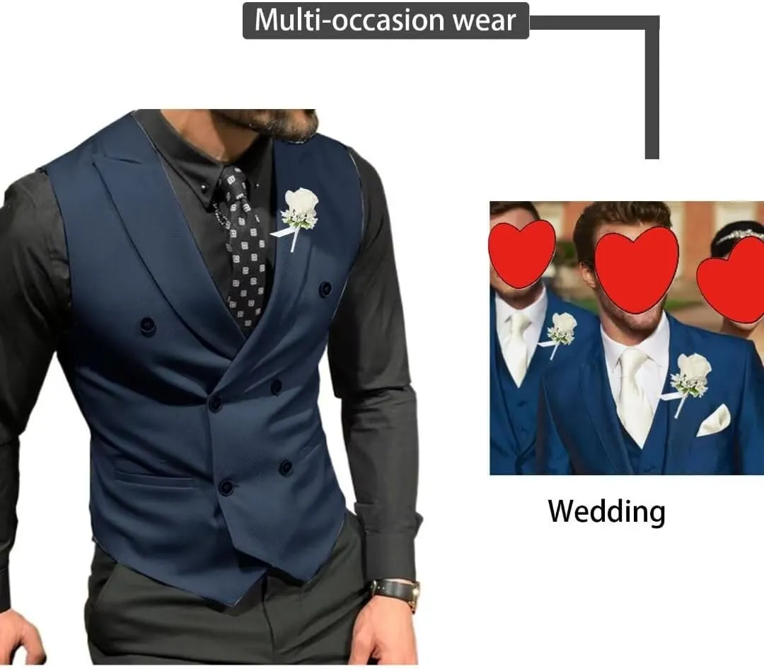 Men's Double Breasted Suit Vests, Casual Business Vests, Slim Fit Waistcoat,for Wedding Groom Dating