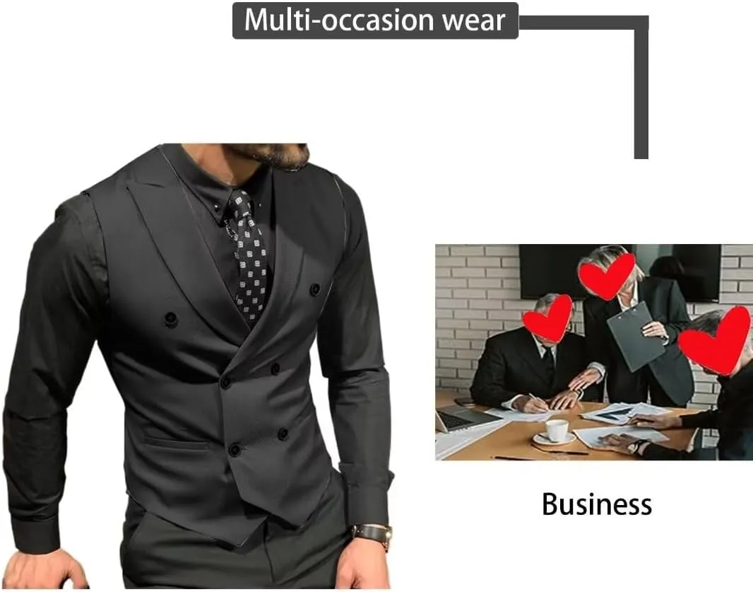 Men's Double Breasted Suit Vests, Casual Business Vests, Slim Fit Waistcoat,for Wedding Groom Dating