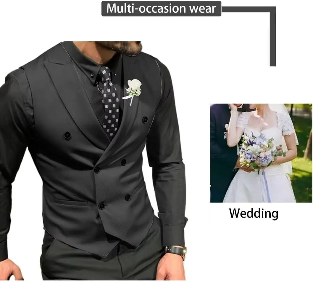 Men's Double Breasted Suit Vests, Casual Business Vests, Slim Fit Waistcoat,for Wedding Groom Dating