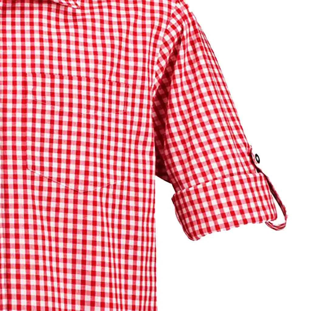 Men's Formal Dress Shirt in Red Checkered Casual Shirt