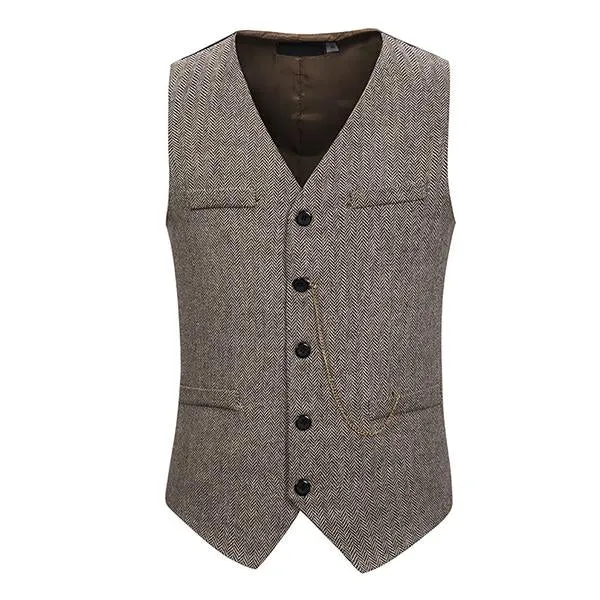 Men's Herringbone Single Breasted Vest 21473001M