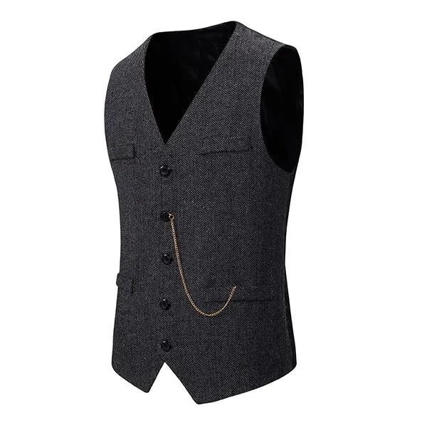 Men's Herringbone Single Breasted Vest 21473001M