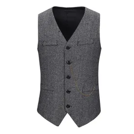 Men's Herringbone Single Breasted Vest 21473001M