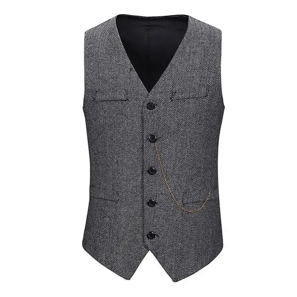 Men's Herringbone Single Breasted Vest 21473001M