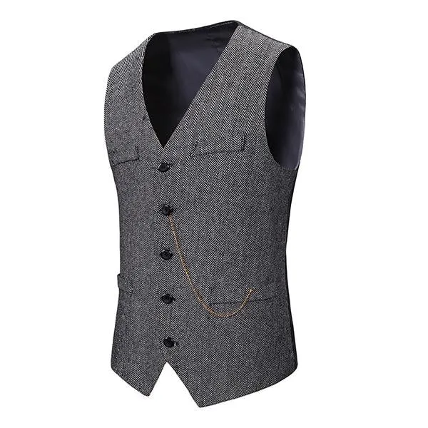 Men's Herringbone Single Breasted Vest 21473001M