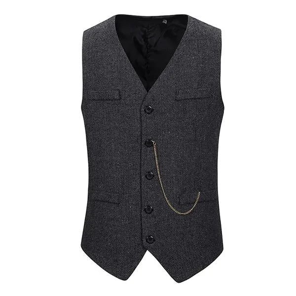 Men's Herringbone Single Breasted Vest 21473001M